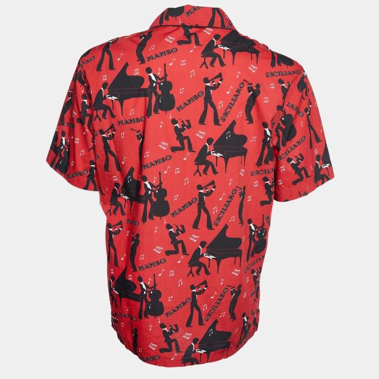 Pre Owned Dolce & Gabbana Red Bambo printed Cotton Short Sleeve Shirt L