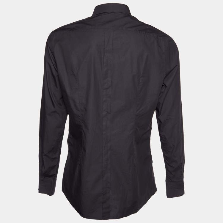 Pre Owned Dolce & Gabbana Black Cotton King Applique Gold Fit Shirt XL