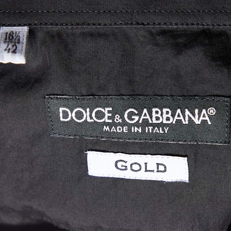 Pre Owned Dolce & Gabbana Black Cotton King Applique Gold Fit Shirt XL