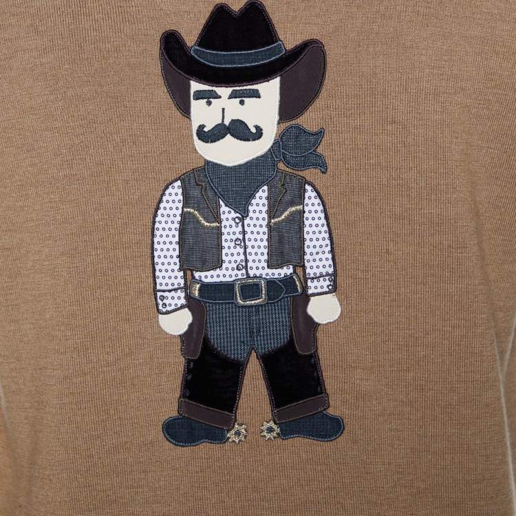 Pre Owned Dolce & Gabbana Brown Wool Knit Cowboy Applique Sweater XL