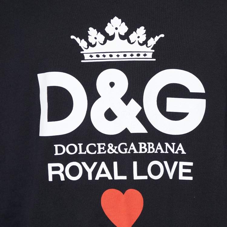 Pre Owned Dolce & Gabbana Black Royal Love Logo Printed Cotton Knit Sweatshirt XL
