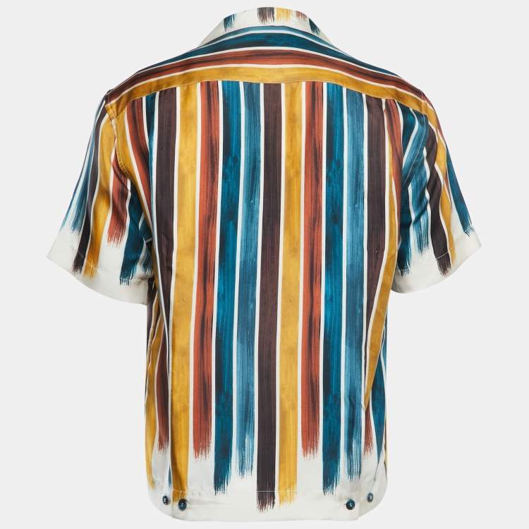 Pre Owned Dolce & Gabbana Multicolor Striped Silk Button Front Half Sleeve Shirt S