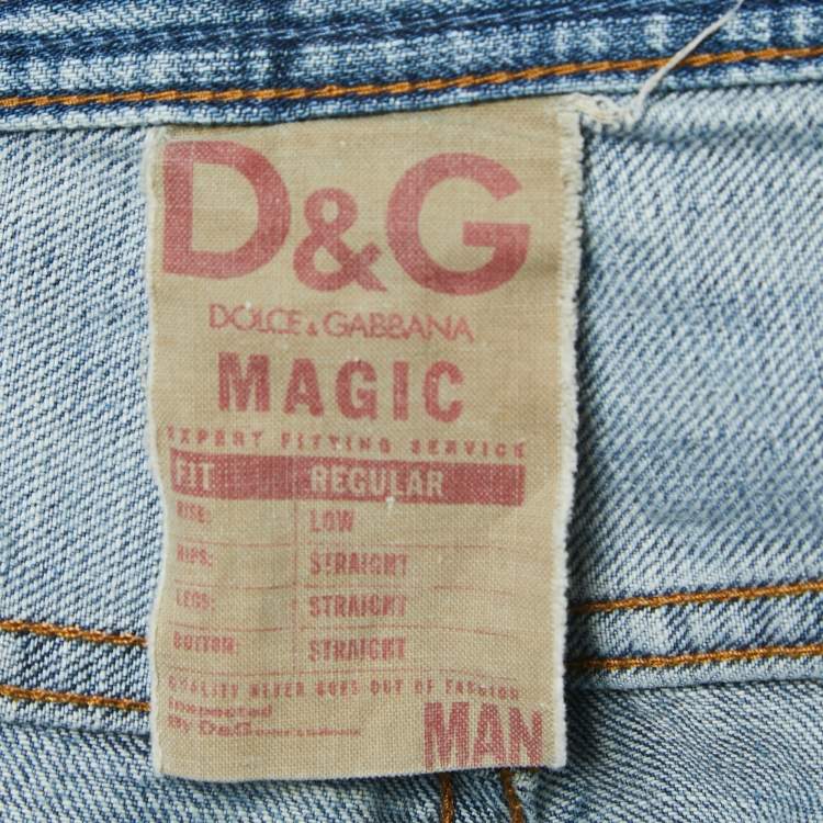 مملوكة مسبقًا Dolce & Gabbana Blue Crinkled & Washed Denim Jeans 4XL Waist 39"