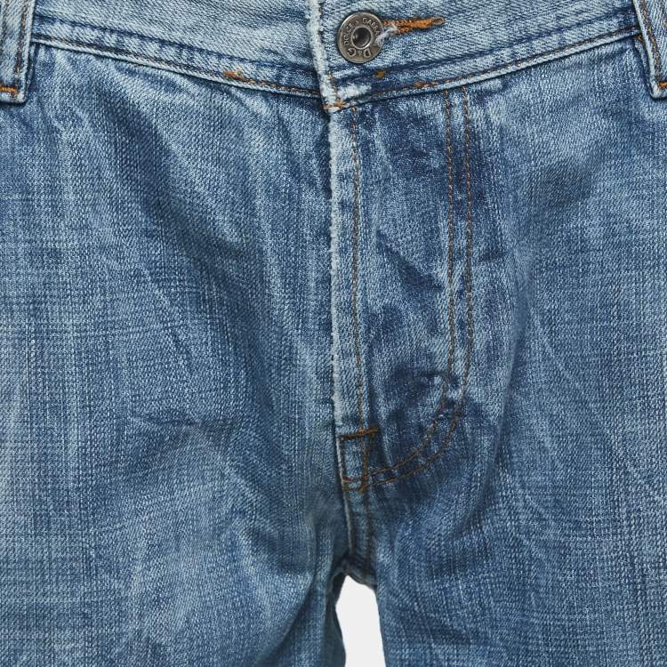 مملوكة مسبقًا Dolce & Gabbana Blue Crinkled & Washed Denim Jeans 4XL Waist 39"