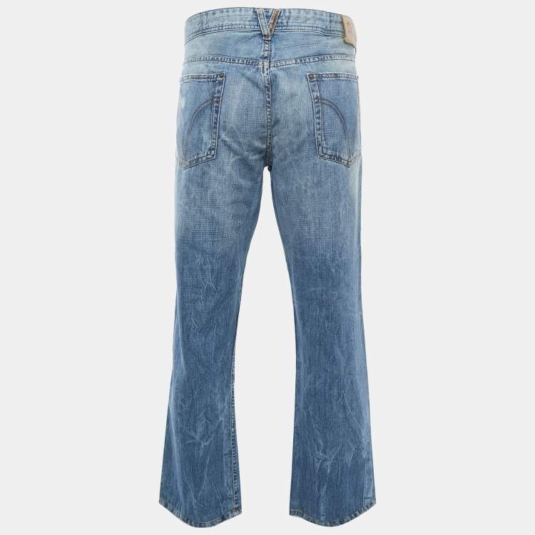 مملوكة مسبقًا Dolce & Gabbana Blue Crinkled & Washed Denim Jeans 4XL Waist 39"