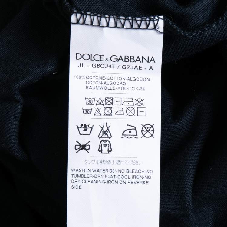 Pre Owned Dolce & Gabbana Navy Blue Cotton Logo Patch Crew Neck Half Sleeve T-Shirt 5XL