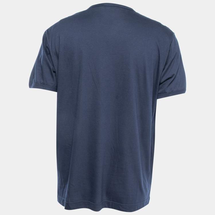 Pre Owned Dolce & Gabbana Navy Blue Cotton Logo Patch Crew Neck Half Sleeve T-Shirt 5XL
