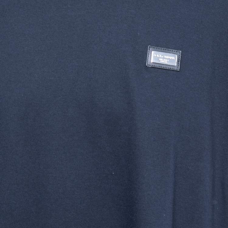 Pre Owned Dolce & Gabbana Navy Blue Cotton Logo Patch Crew Neck Half Sleeve T-Shirt 5XL