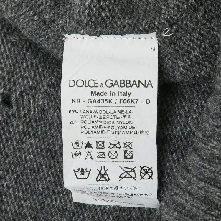 Pre Owned Dolce & Gabbana Grey Distressed Wool Buttoned Sweater L