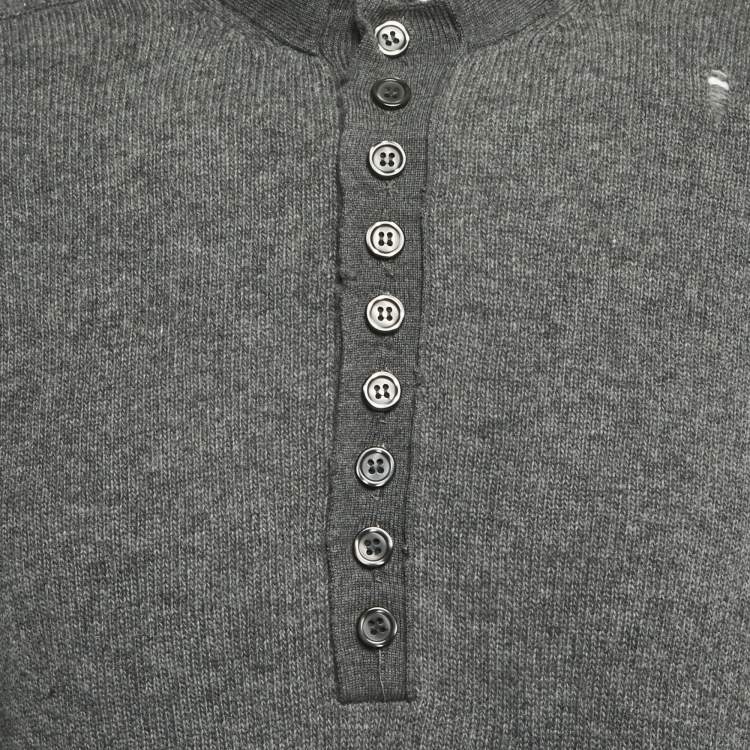 Pre Owned Dolce & Gabbana Grey Distressed Wool Buttoned Sweater L