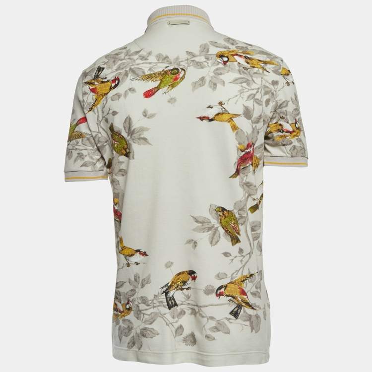 Pre Owned Dolce & Gabbana White Birds Print Cotton Pique Polo T-Shirt M