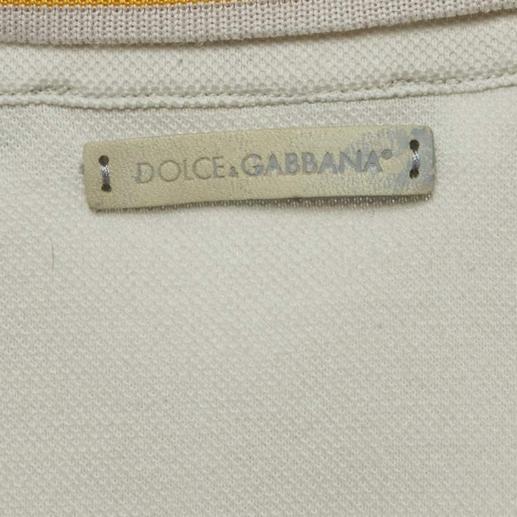 Pre Owned Dolce & Gabbana White Birds Print Cotton Pique Polo T-Shirt M