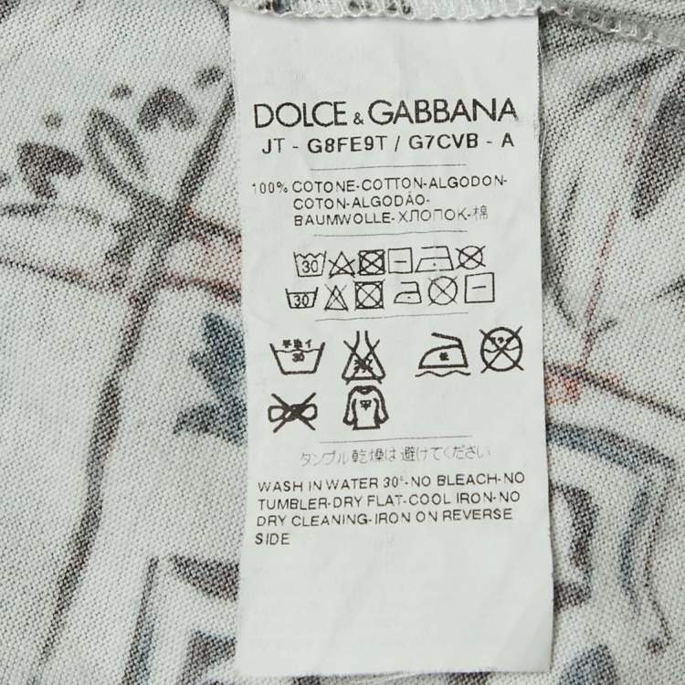 Pre Owned Dolce & Gabbana White All-Over Print Cotton Crew Neck T-Shirt M