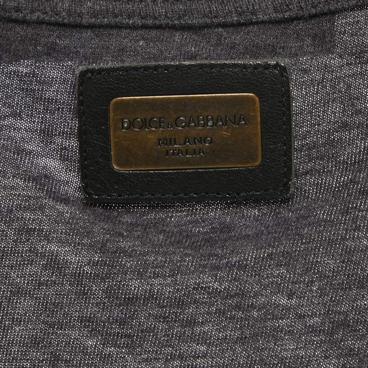 Pre Owned Dolce & Gabbana Grey Cotton V-Neck Half Sleeve T-Shirt 5XL