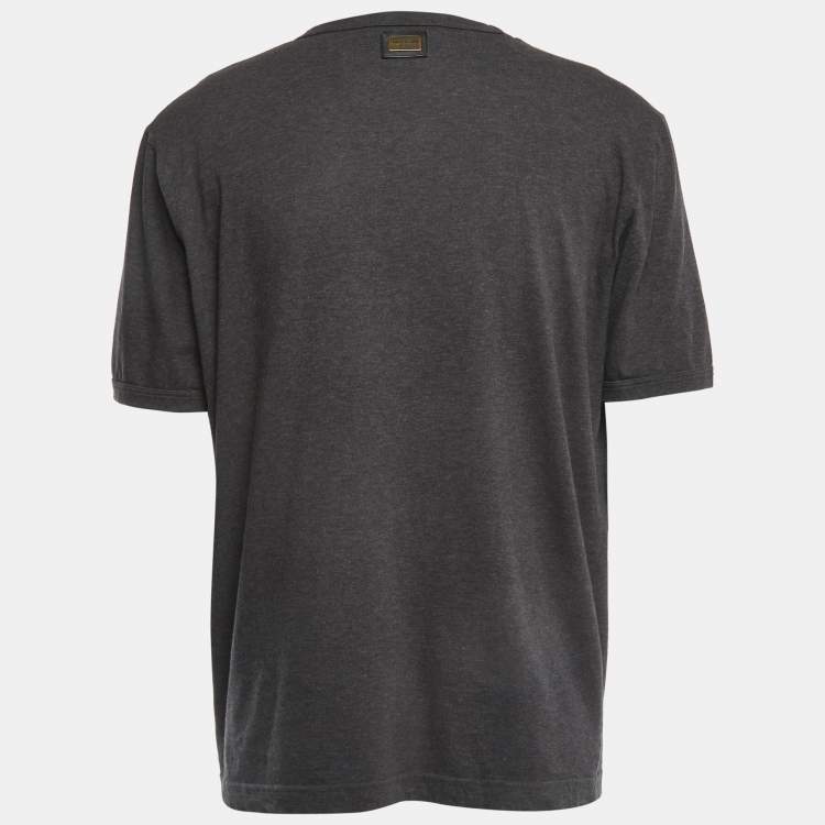 Pre Owned Dolce & Gabbana Grey Cotton V-Neck Half Sleeve T-Shirt 5XL