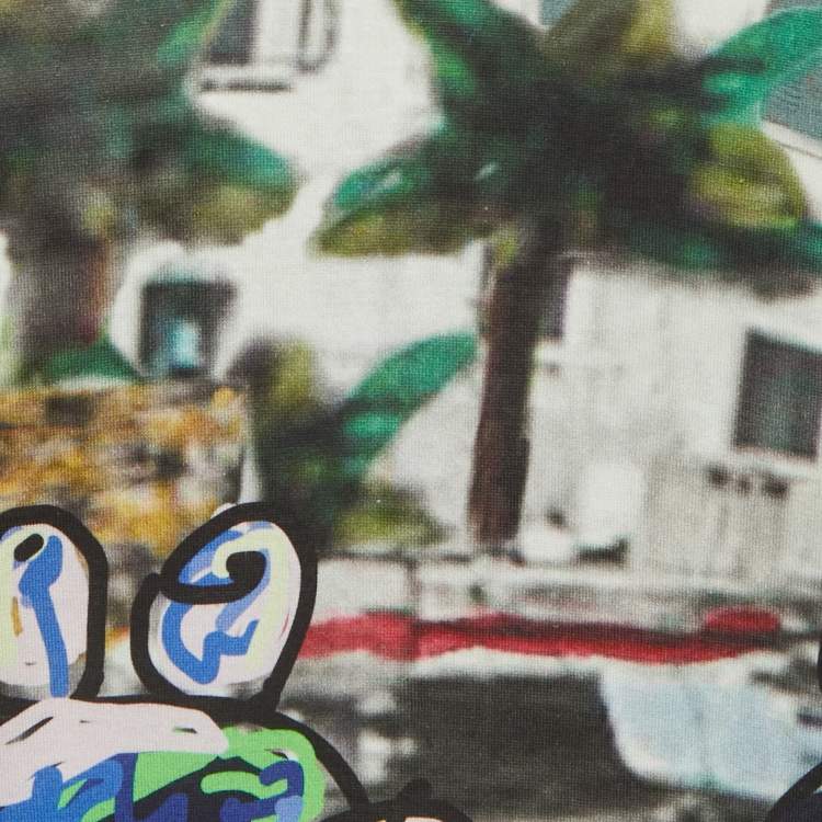 Pre Owned Dolce & Gabbana Multicolor All-Over Print Cotton V-Neck Half Sleeve T-Shirt S