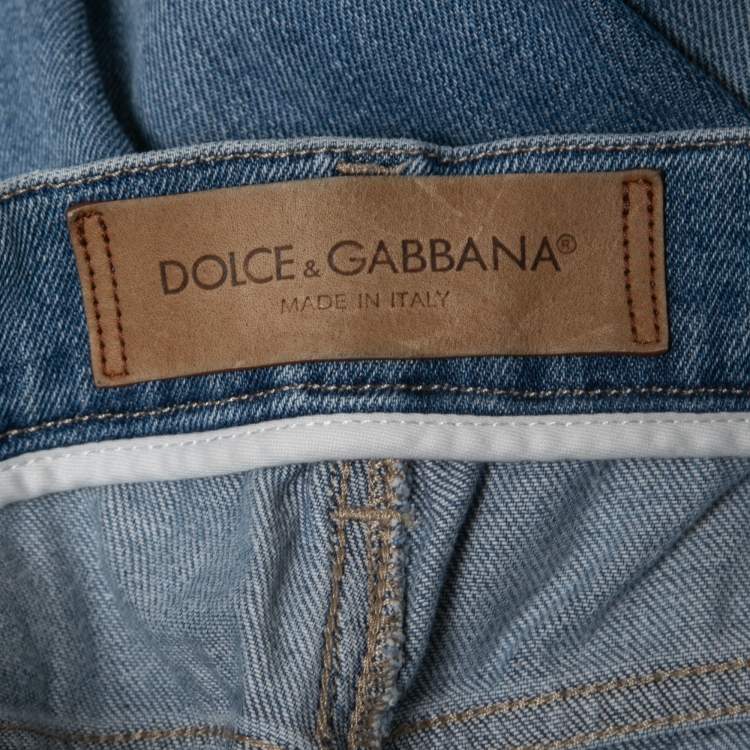Pre Owned Dolce & Gabbana Blue Washed & Ripped Denim 16 Stretch Jeans M Waist 32"