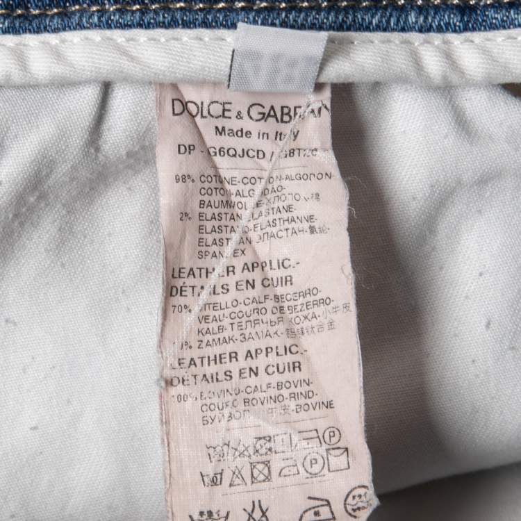 Pre Owned Dolce & Gabbana Blue Washed & Ripped Denim 16 Stretch Jeans M Waist 32"
