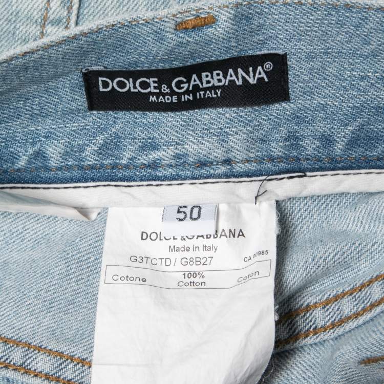 Pre Owned Dolce & Gabbana Blue Ripped Denim 14 Jeans L Waist 34"