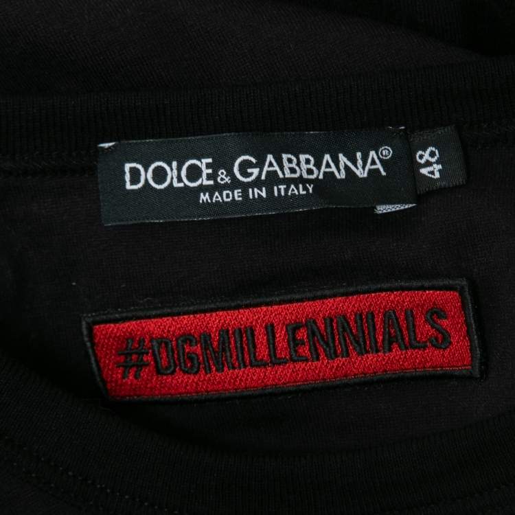 Pre Owned Dolce & Gabanna Black Logo Print Cotton Crew Neck Half Sleeve T-Shirt M