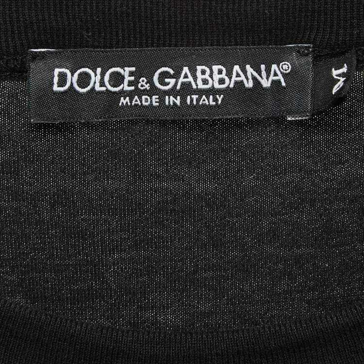 Pre Owned Dolce & Gabbana Black Print Cotton Crew Neck Half Sleeve T-Shirt M