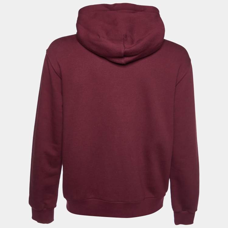 Pre Owned Dolce & Gabbana Burgundy Bee Crown Embroidered Cotton Knit Hooded Jacket L