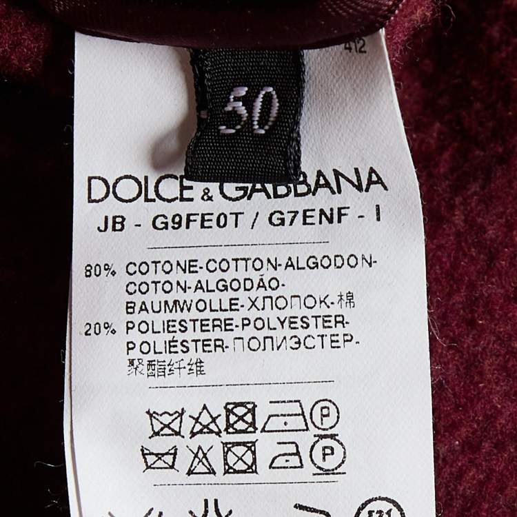 Pre Owned Dolce & Gabbana Burgundy Bee Crown Embroidered Cotton Knit Hooded Jacket L