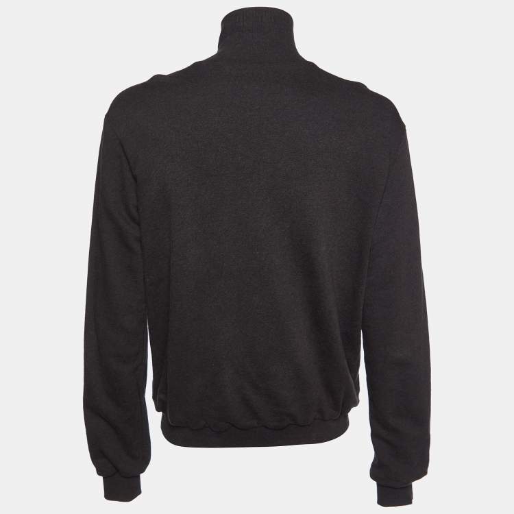 Pre Owned Dolce & Gabbana Black Famiglia Applique Cotton Knit Zip Front Sweater XXL