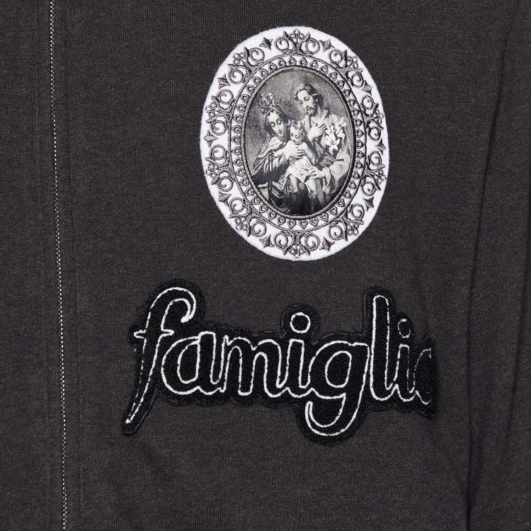 Pre Owned Dolce & Gabbana Black Famiglia Applique Cotton Knit Zip Front Sweater XXL
