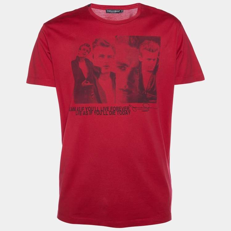 Pre Owned Dolce & Gabbana Red Printed Cotton Knit T-Shirt XXL
