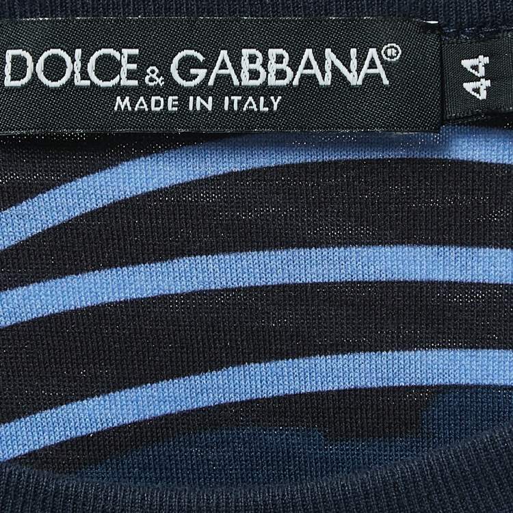 Pre Owned Dolce & Gabbana Blue Printed Cotton Crewneck T-Shirt XS