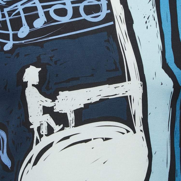 Pre Owned Dolce & Gabbana Blue Printed Cotton Crewneck T-Shirt XS