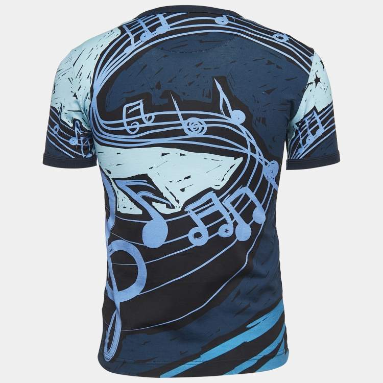 Pre Owned Dolce & Gabbana Blue Printed Cotton Crewneck T-Shirt XS