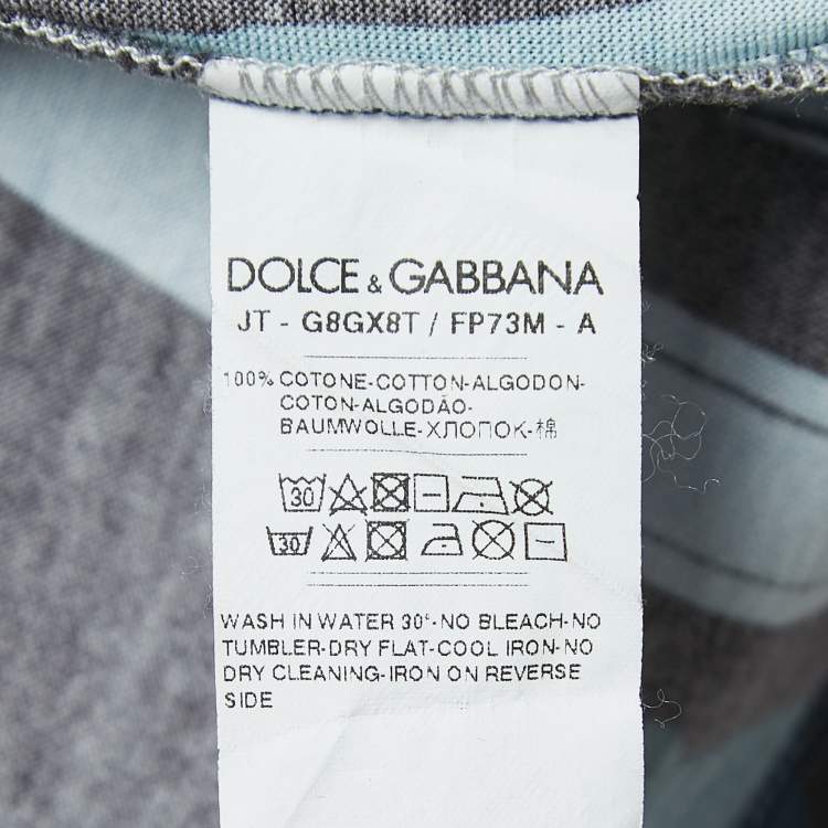 Pre Owned Dolce & Gabbana Blue Printed Cotton Crewneck T-Shirt XS