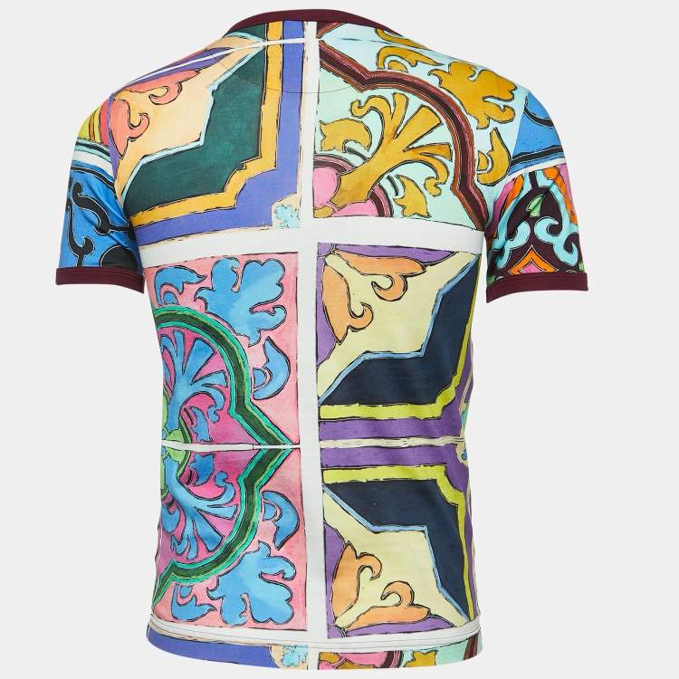 Pre Owned Dolce & Gabbana Multicolor Print Cotton Crewneck T-Shirt XS