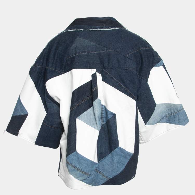 Pre Owned Dolce & Gabbana Blue Denim Patch Work Oversized Shirt S