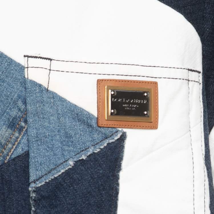 Pre Owned Dolce & Gabbana Blue Denim Patch Work Oversized Shirt S
