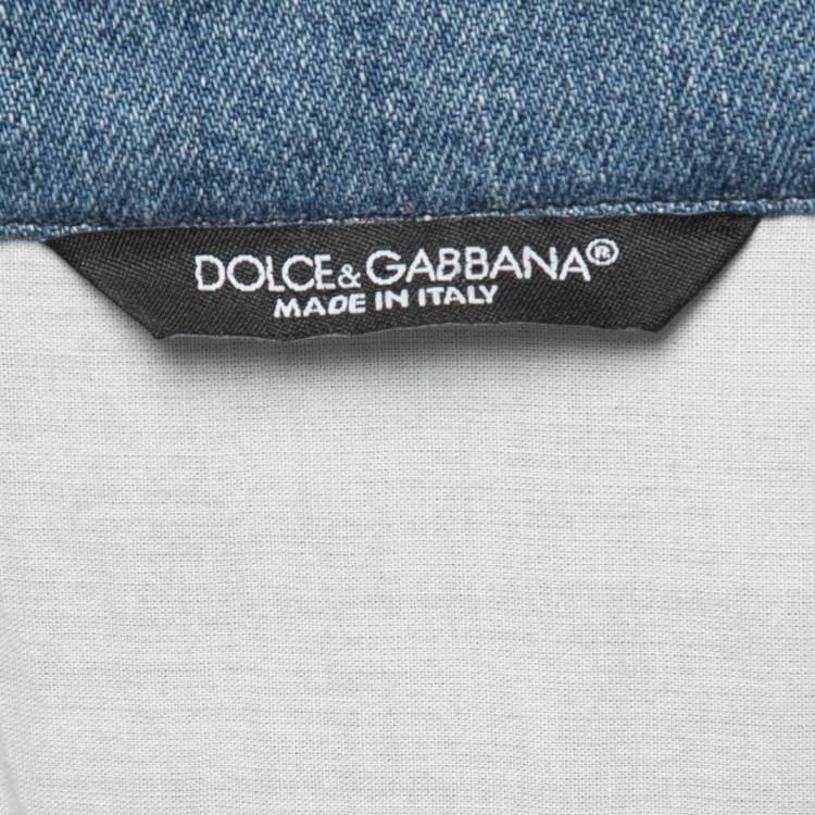Pre Owned Dolce & Gabbana Blue Denim Patch Work Oversized Shirt S