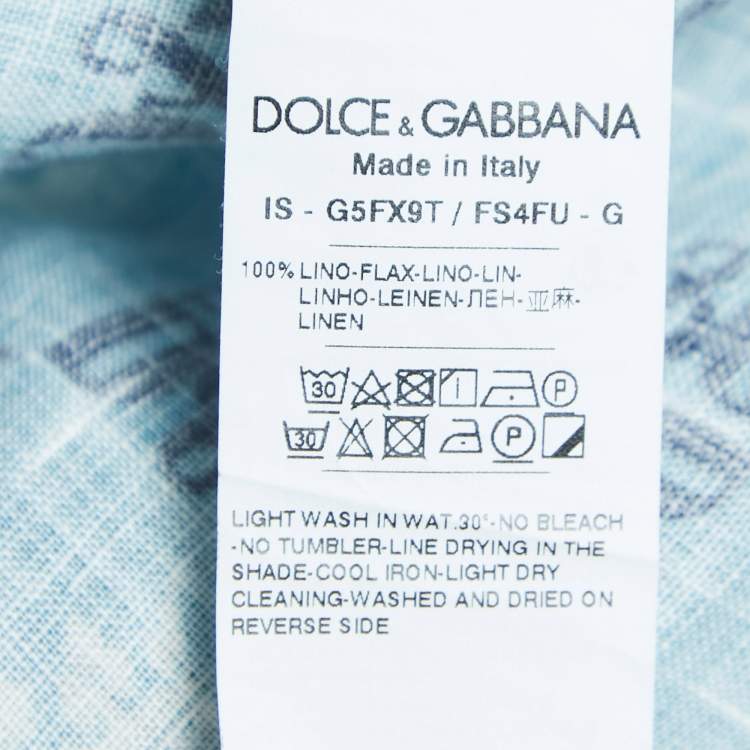 Pre Owned Dolce & Gabbana Blue Crown Emblem Printed Linen Short Sleeve Shirt XL