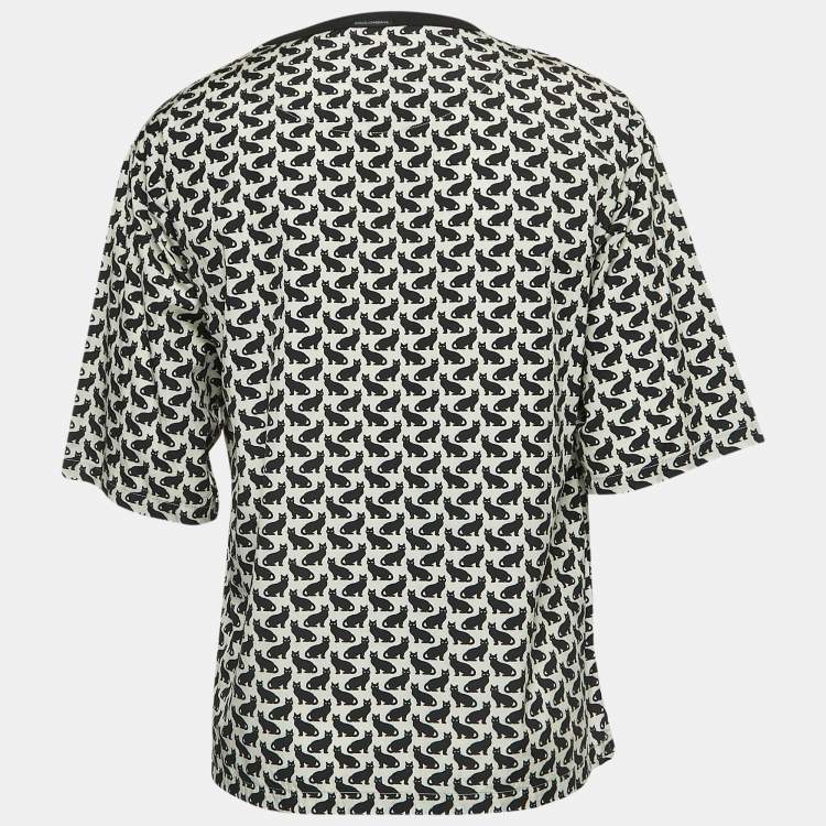 Pre Owned Dolce & Gabbana Cream All-Over Cat Print Cotton Half Sleeve Shirt S