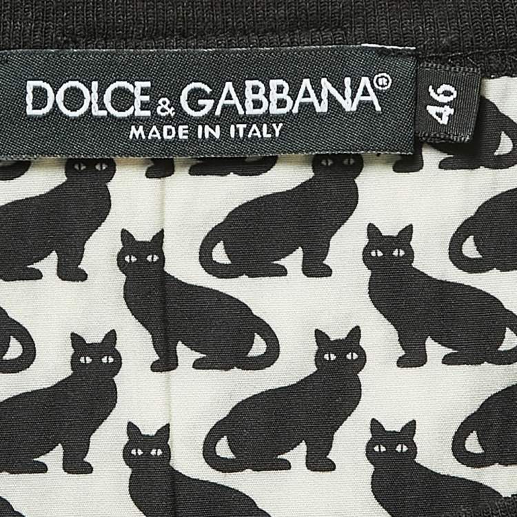 Pre Owned Dolce & Gabbana Cream All-Over Cat Print Cotton Half Sleeve Shirt S