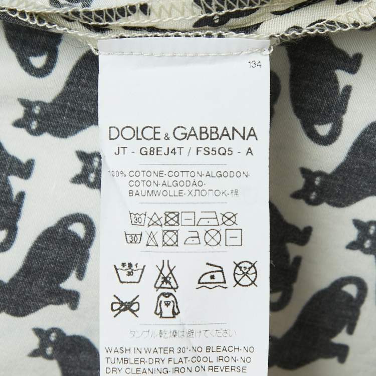 Pre Owned Dolce & Gabbana Cream All-Over Cat Print Cotton Half Sleeve Shirt S