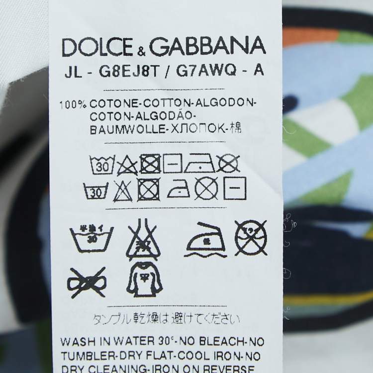 Pre Owned Dolce & Gabbana White Sketch Print Oversized Polo Shirt S