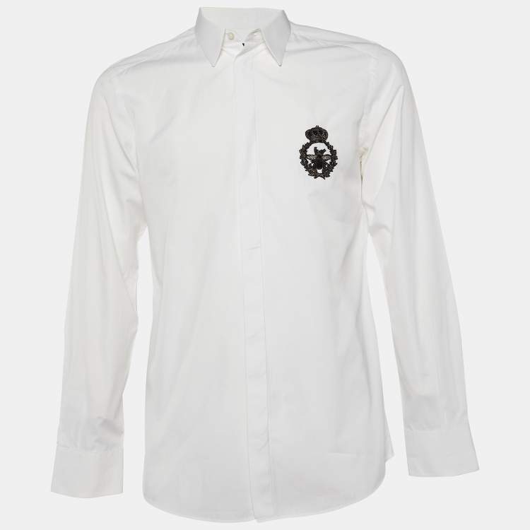 Pre Owned Dolce & Gabbana White Embellished Detail Cotton Gold Fit Shirt L