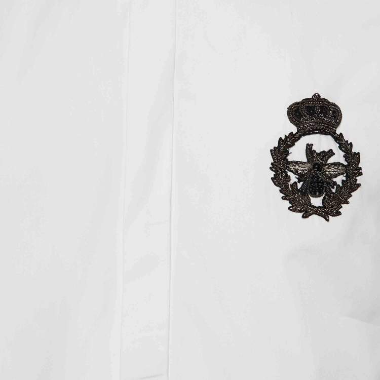 Pre Owned Dolce & Gabbana White Embellished Detail Cotton Gold Fit Shirt L