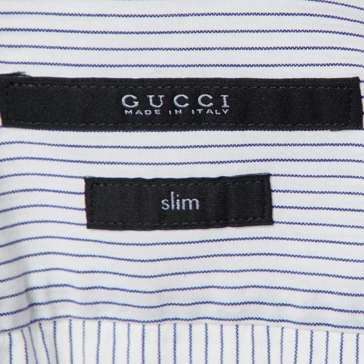 Pre Owned Gucci White Striped Cotton Slim Fit Shirt XL