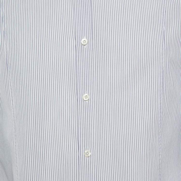 Pre Owned Gucci White Striped Cotton Slim Fit Shirt XL