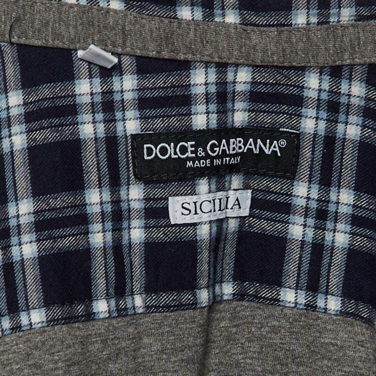 Pre Owned Dolce & Gabbana Navy Blue Checkered Cotton Button Front Shirt L