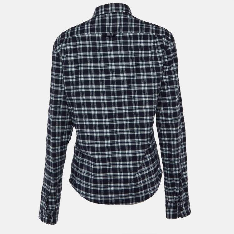 Pre Owned Dolce & Gabbana Navy Blue Checkered Cotton Button Front Shirt L