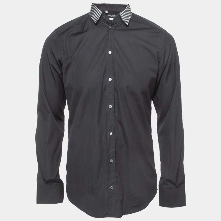 مملوكة مسبقًا Dolce & Gabbana Black Cotton Button Front Gold Shirt L